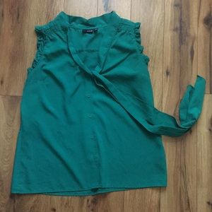 Emerald green blouse with tie for optional bow